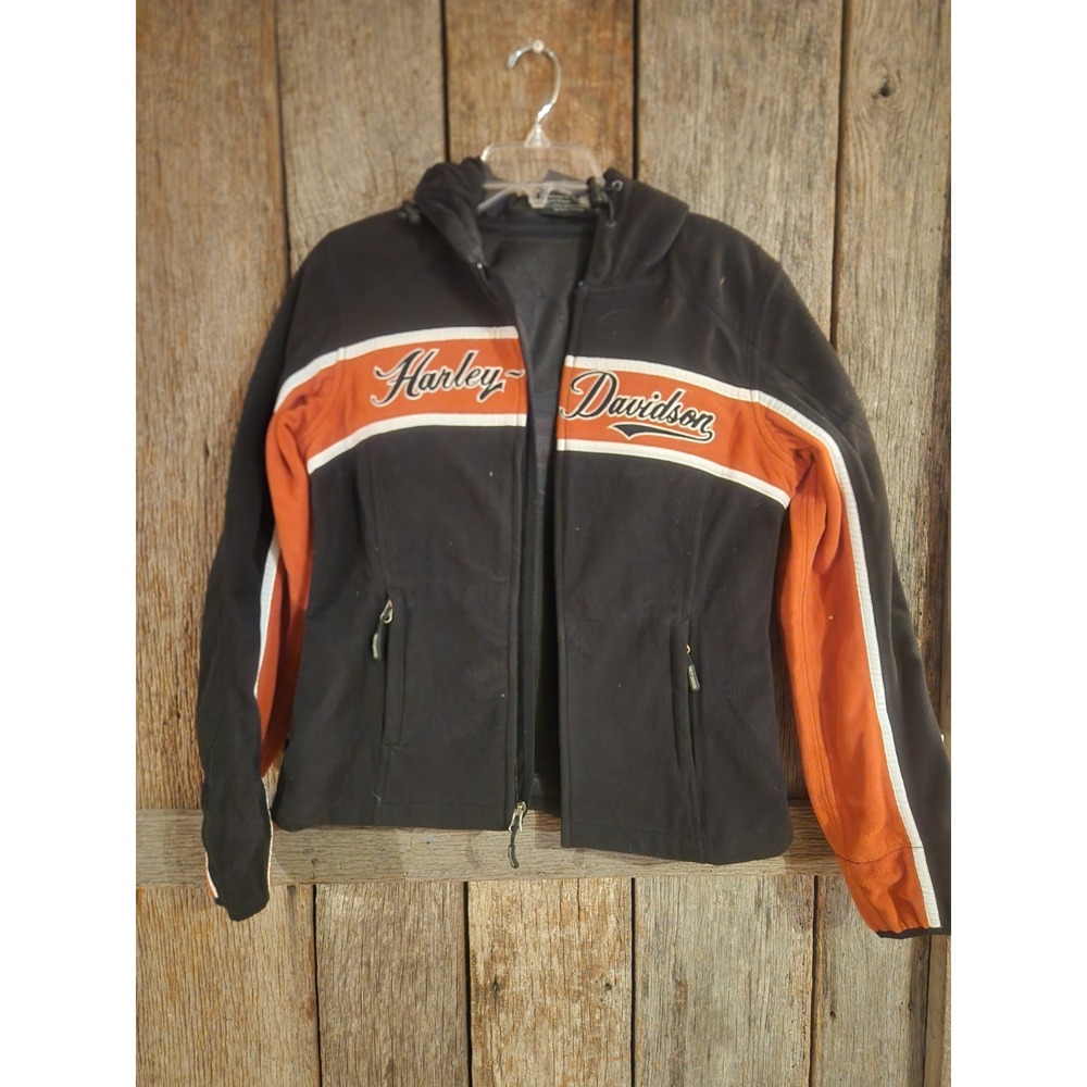 Womens Harley Davidson Black Orange Full Zip Hoodie